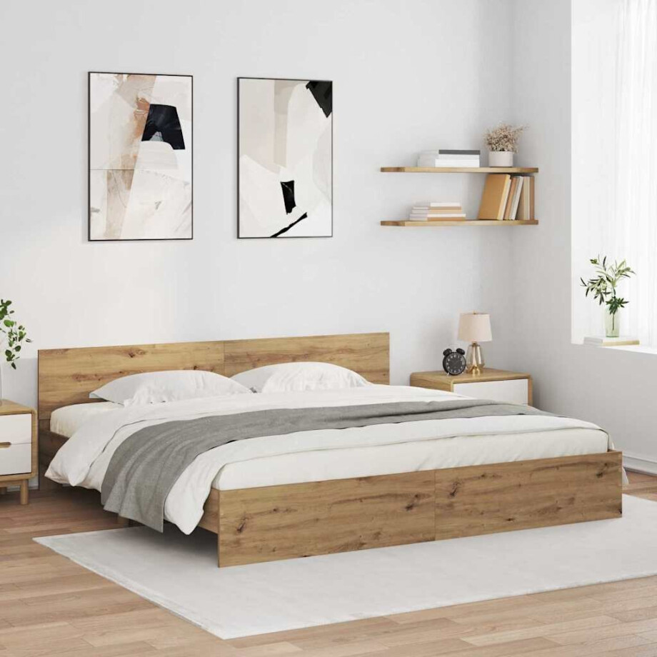 vidaXL Bedframe met hoofdeinde Artisan Eiken 200 x 200 cm Bewerkt hout vidaXL Bedframe met hoofdeinde Artisan Eiken 200 x 200 cm Bewerkt hout afbeelding 1