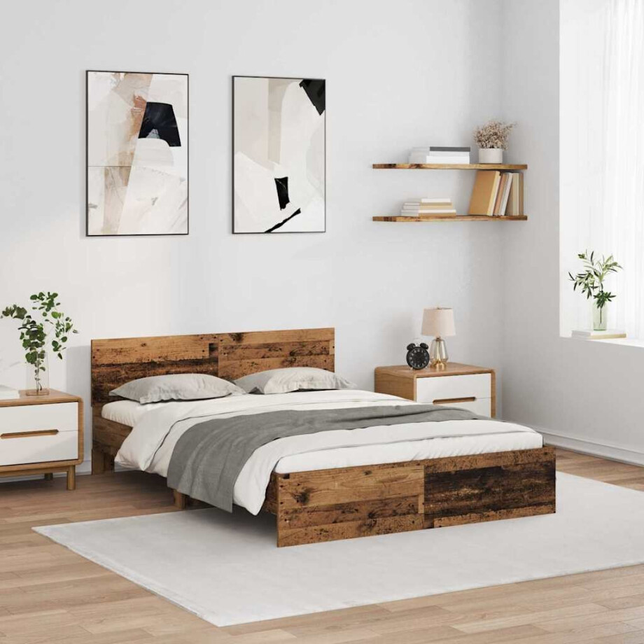 vidaXL Bedframe met hoofdeinde Oud Hout 160 x 200 cm Bewerkt hout afbeelding 1