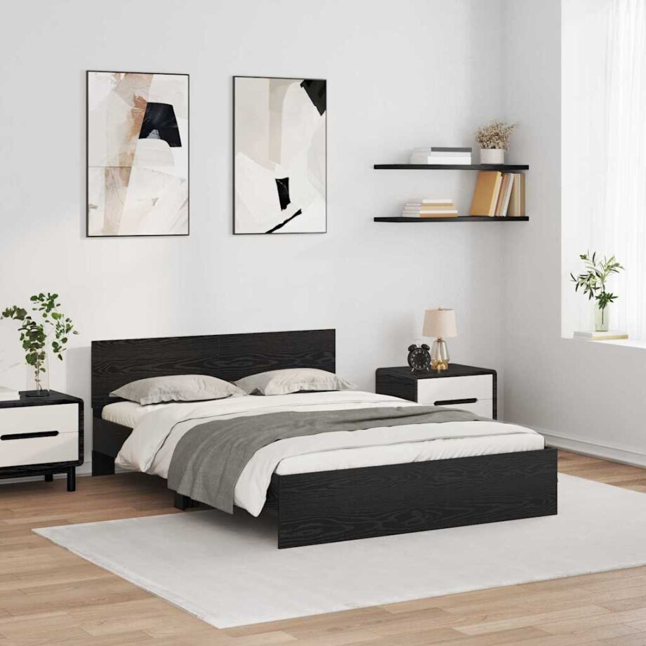 vidaXL Bedframe met hoofdeinde Zwart Eiken 160 x 200 cm Bewerkt hout vidaXL Bedframe met hoofdeinde Zwart Eiken 160 x 200 cm Bewerkt hout afbeelding 1