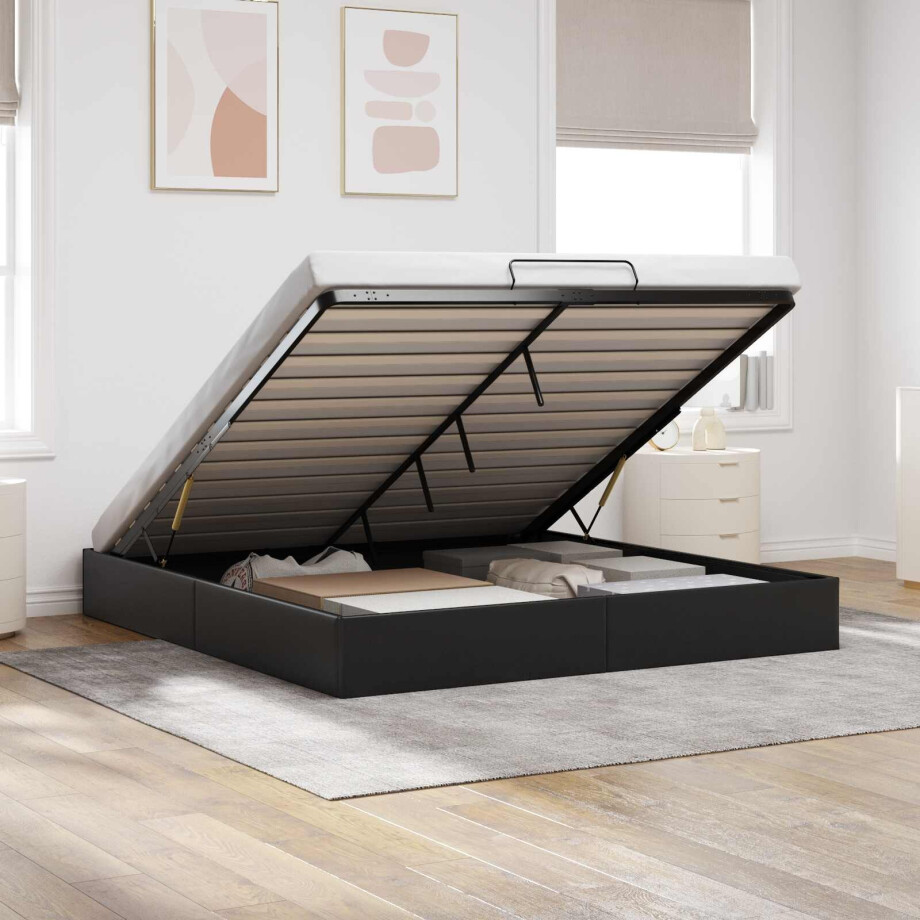 vidaXL Ottoman Bedframe Zwart King size Kunstleer vidaXL Ottoman Bedframe Zwart King size Kunstleer afbeelding 1