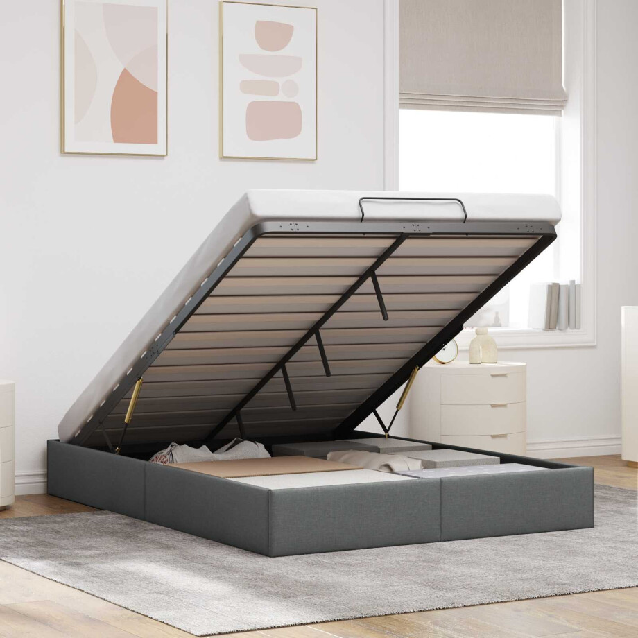 vidaXL Ottoman Bedframe Donkergrijs 153 x 203 cm Stof vidaXL Ottoman Bedframe Donkergrijs 153 x 203 cm Stof afbeelding 1