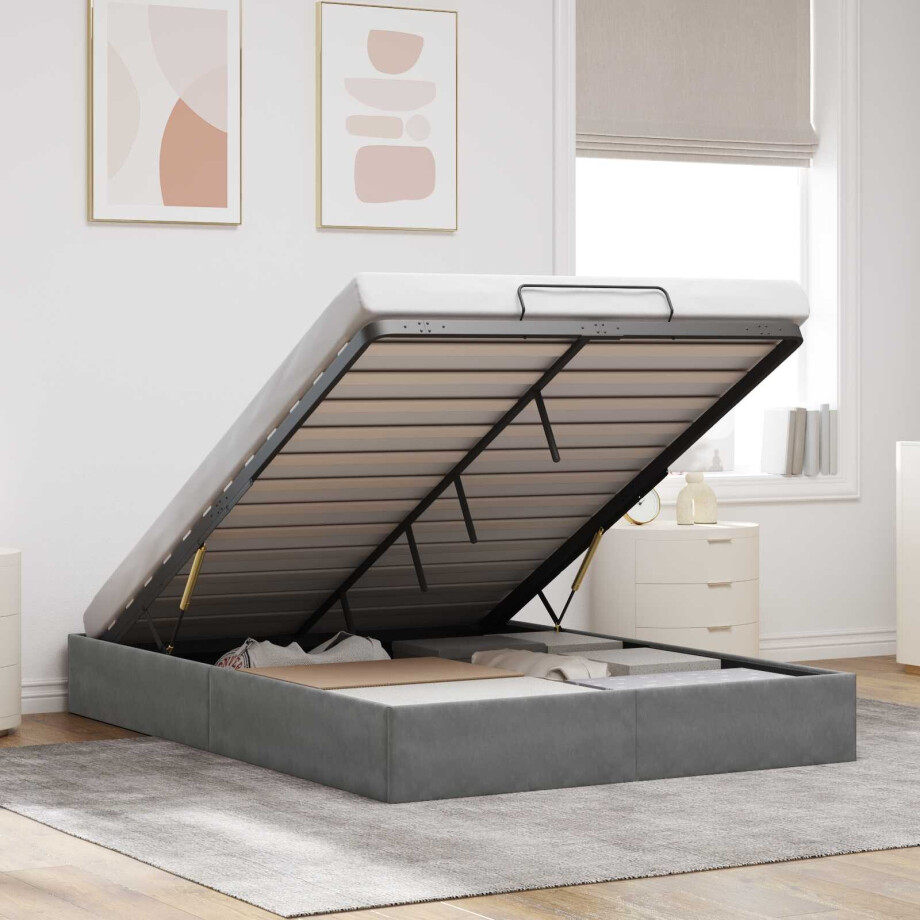vidaXL Ottoman Bedframe Donkergrijs Maat full Fluweel vidaXL Ottoman Bedframe Donkergrijs Maat full Fluweel afbeelding 1