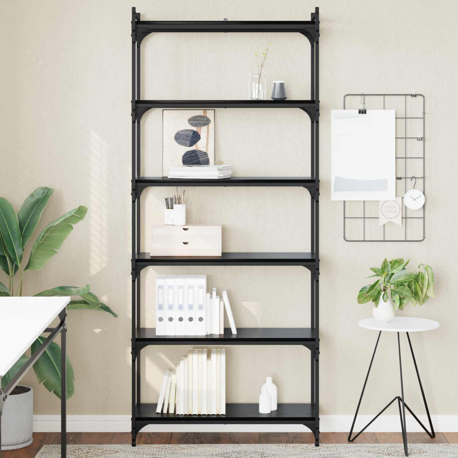 vidaXL Boekenkast 6-laags 80 x 30 x 188 cm Bewerkt hout Zwart eiken vidaXL Boekenkast 6-laags 80 x 30 x 188 cm Bewerkt hout Zwart eiken afbeelding 1