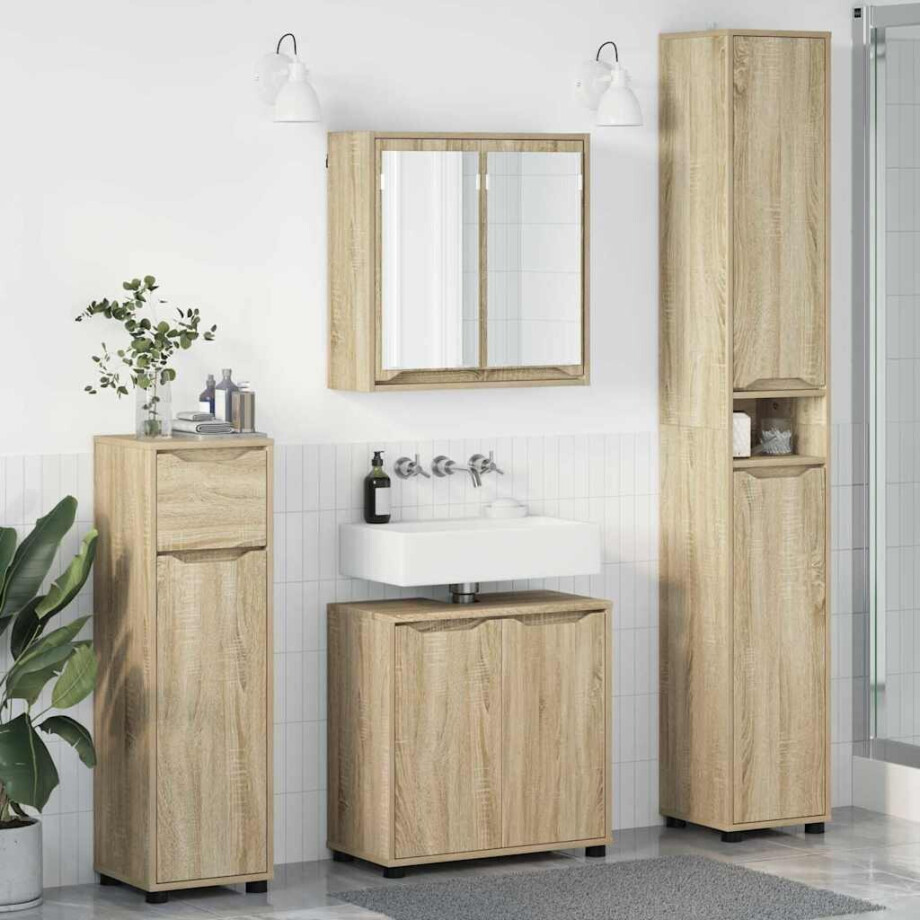 vidaXL Badkamermeubelset met lade 4 pcs Sonoma Eiken Bewerkt hout afbeelding 1