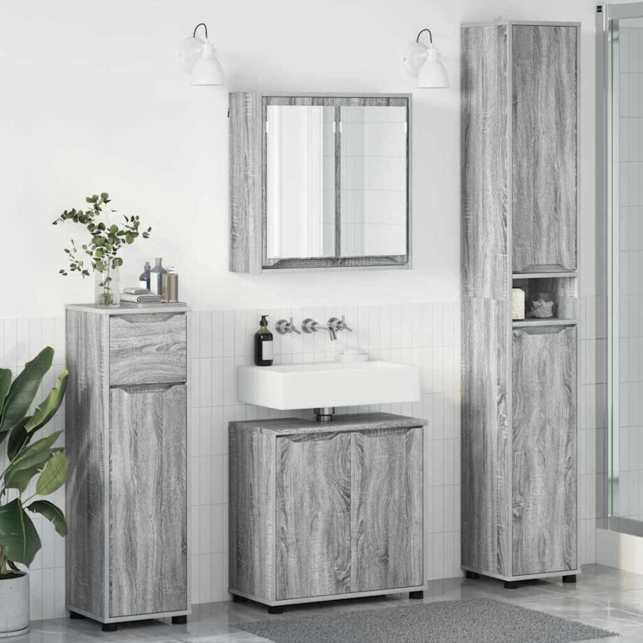 vidaXL Badkamermeubelset met lade 4 pcs Grijs Sonoma Bewerkt hout vidaXL Badkamermeubelset met lade 4 pcs Grijs Sonoma Bewerkt hout afbeelding 1