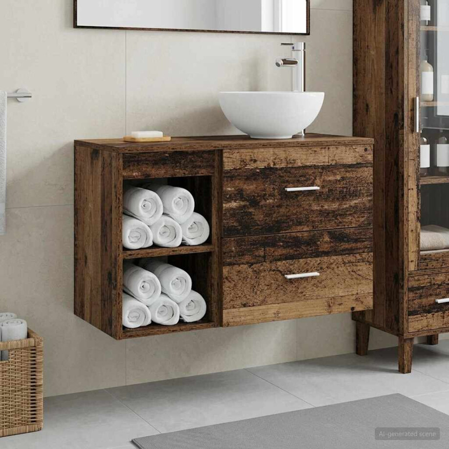 vidaXL Badkamermeubelset 2 pcs Oud hout Bewerkt hout afbeelding 1