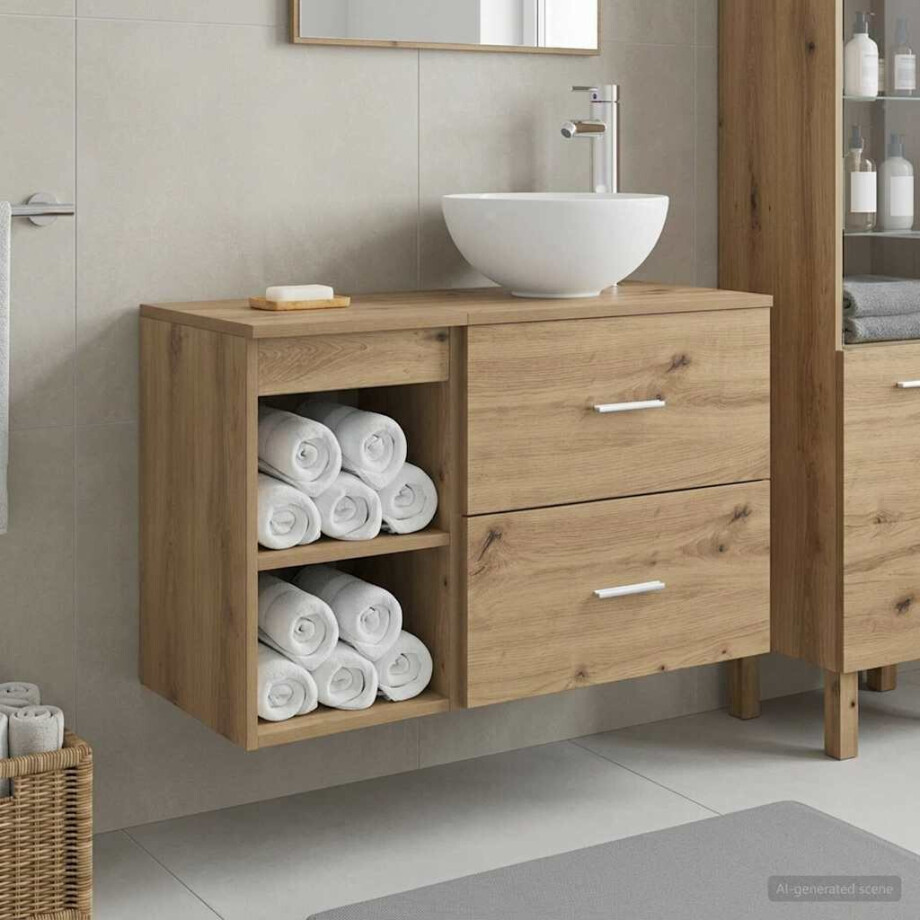 vidaXL Badkamermeubelset 2 st Artisanaal eiken Bewerkt hout afbeelding 1