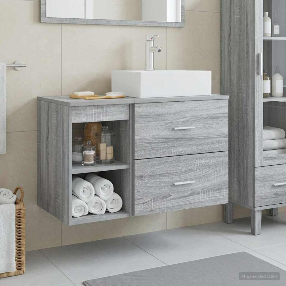 vidaXL Badkamermeubelset 2 pcs Grijs Sonoma Bewerkt hout vidaXL Badkamermeubelset 2 pcs Grijs Sonoma Bewerkt hout afbeelding 1