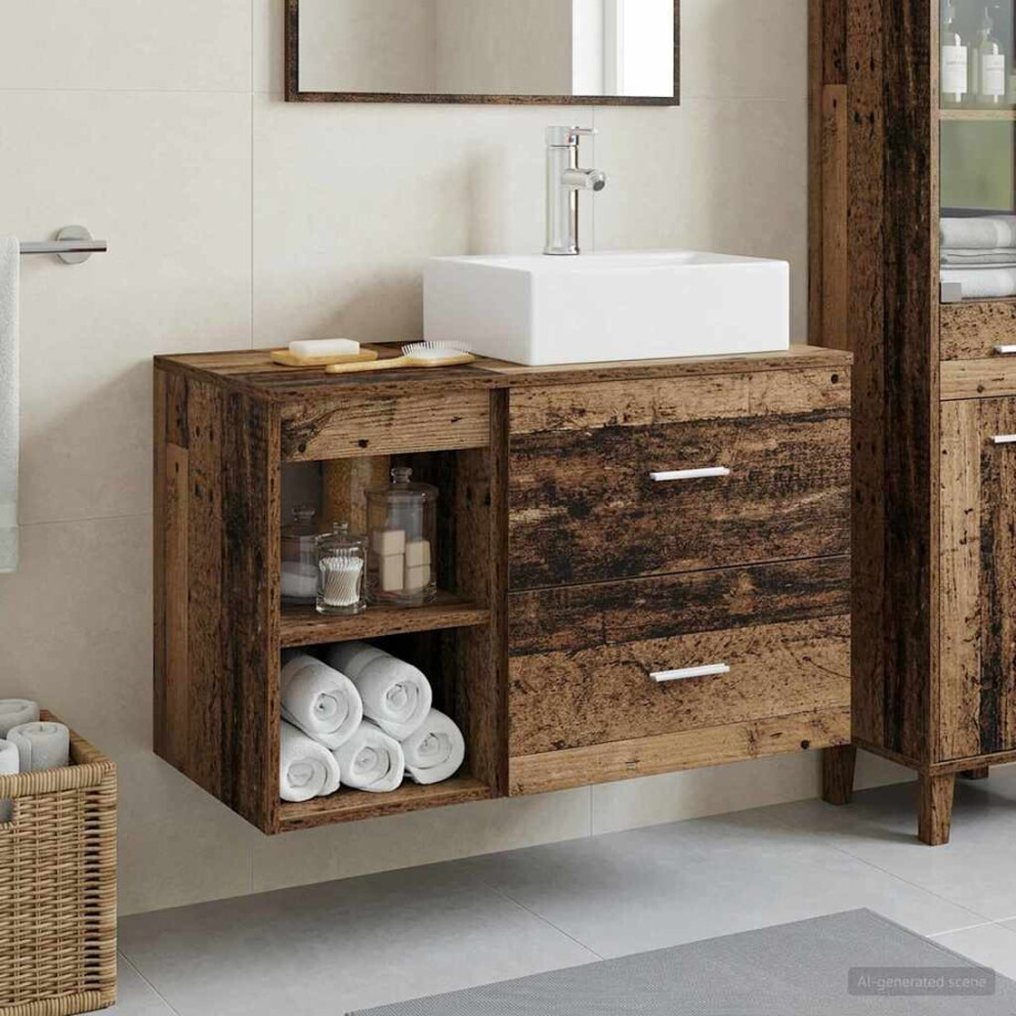 vidaXL Badkamermeubelset 2 pcs Oud hout Bewerkt hout afbeelding 1