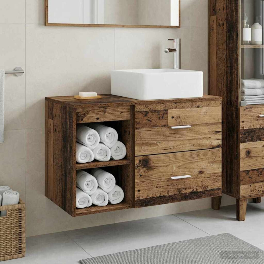 vidaXL Badkamermeubelset 2 pcs Oud hout Bewerkt hout afbeelding 1