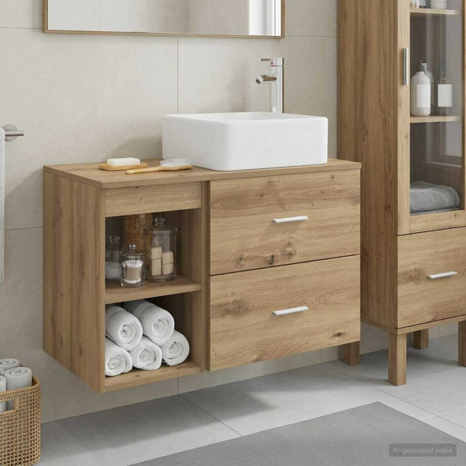 vidaXL Badkamermeubelset 2 st Artisanaal eiken Bewerkt hout afbeelding 1