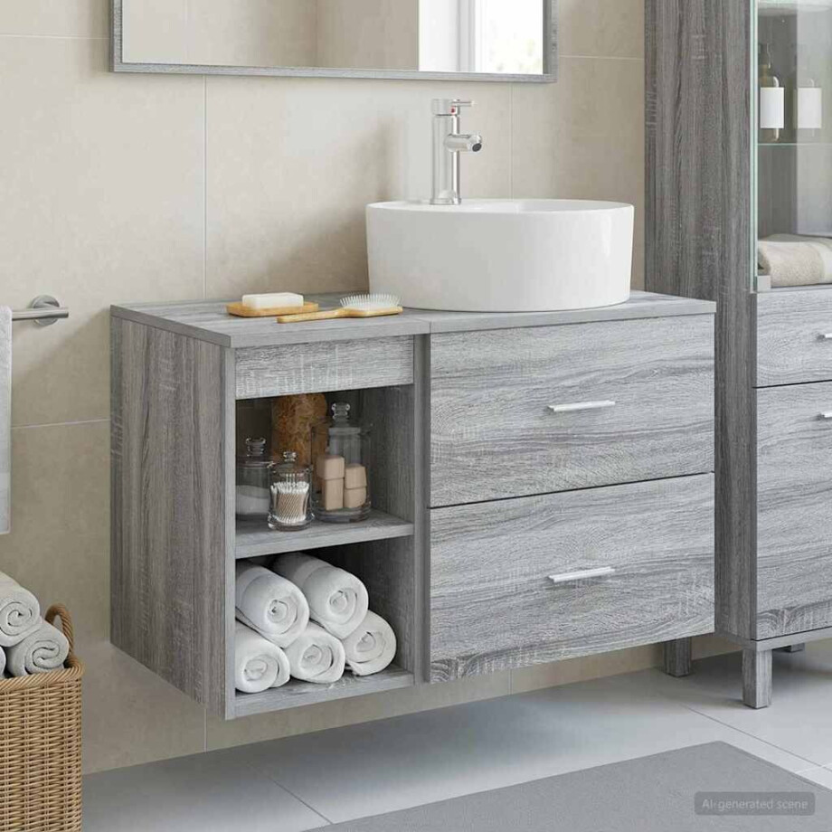 vidaXL Badkamermeubelset 2 pcs Grijs Sonoma Bewerkt hout afbeelding 1
