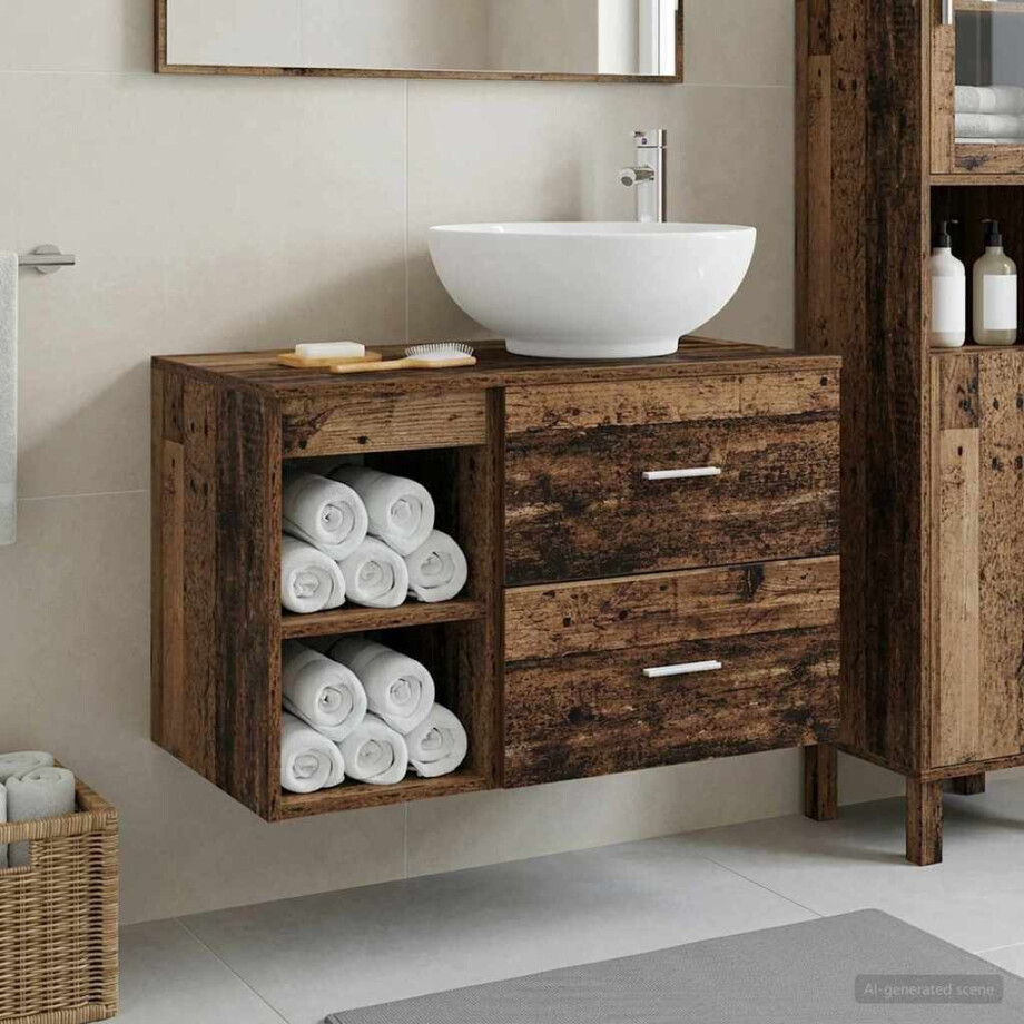 vidaXL Badkamermeubelset 2 pcs Oud hout Bewerkt hout afbeelding 1