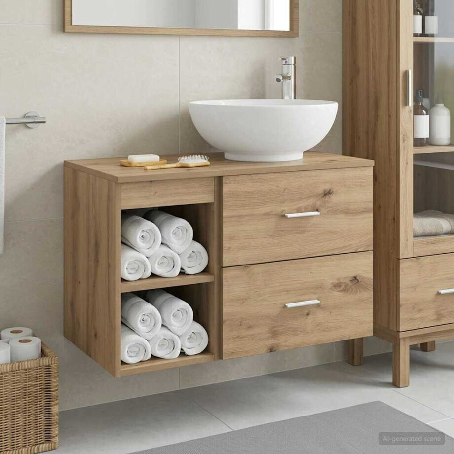 vidaXL Badkamermeubelset 2 st Artisanaal eiken Bewerkt hout afbeelding 1