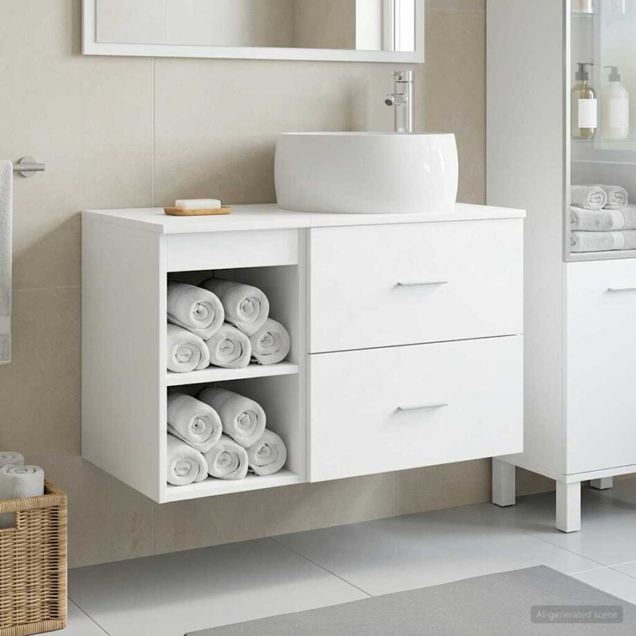 vidaXL Badkamermeubelset 2 pcs Wit Bewerkt hout afbeelding 1
