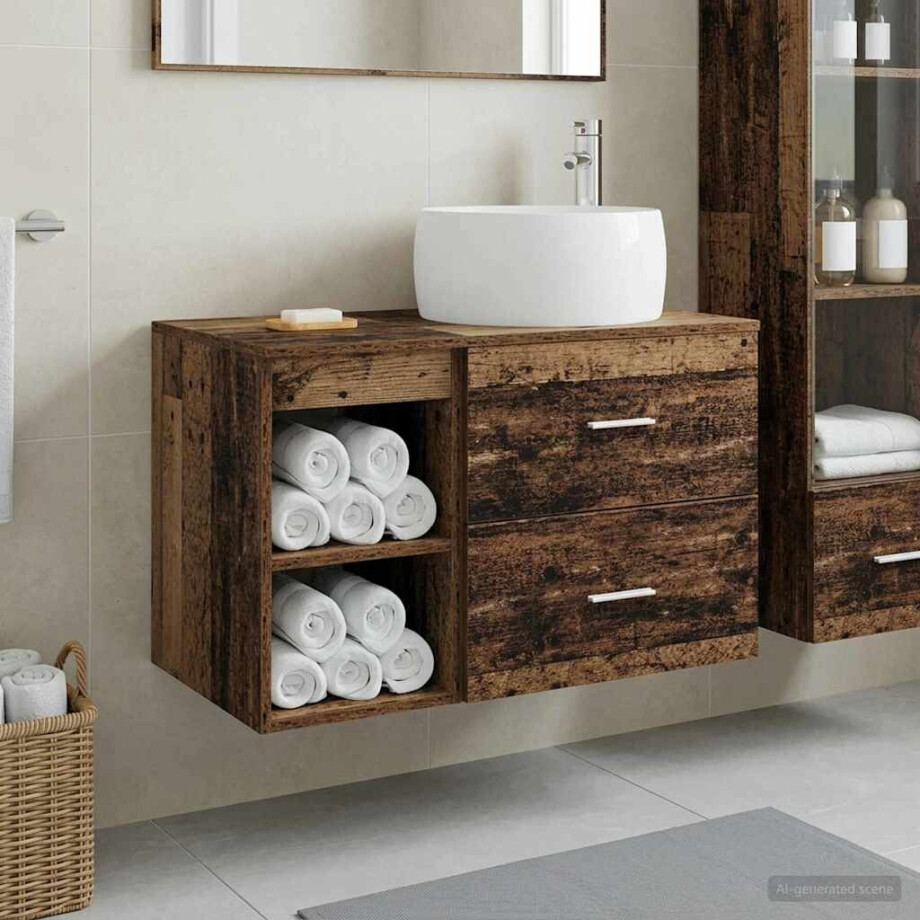 vidaXL Badkamermeubelset 2 pcs Oud hout Bewerkt hout afbeelding 1