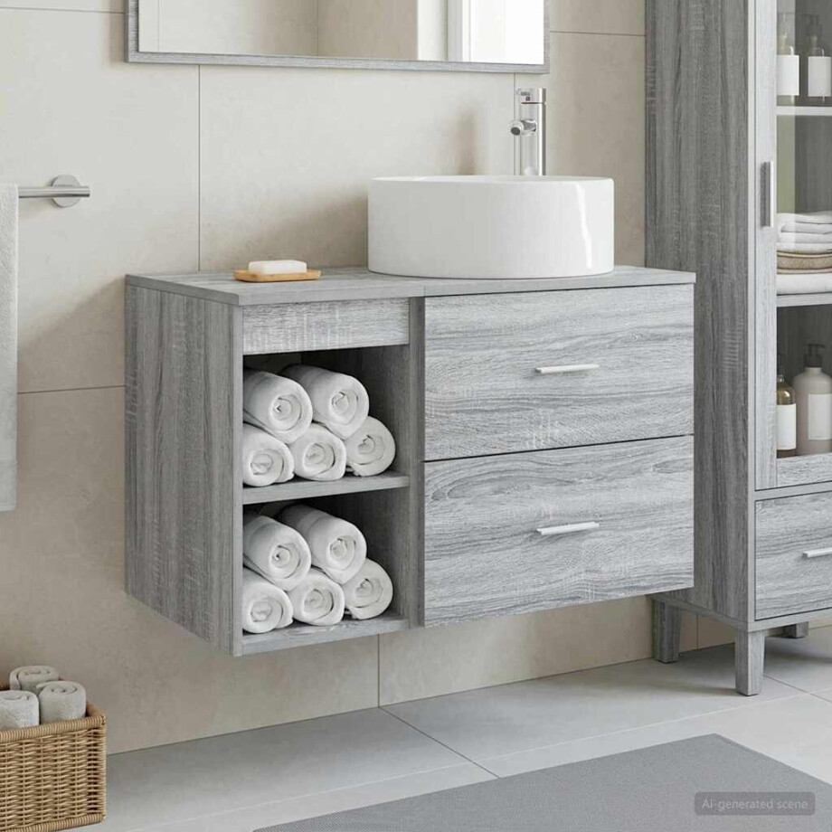 vidaXL Badkamermeubelset 2 pcs Grijs Sonoma Bewerkt hout vidaXL Badkamermeubelset 2 pcs Grijs Sonoma Bewerkt hout afbeelding 1