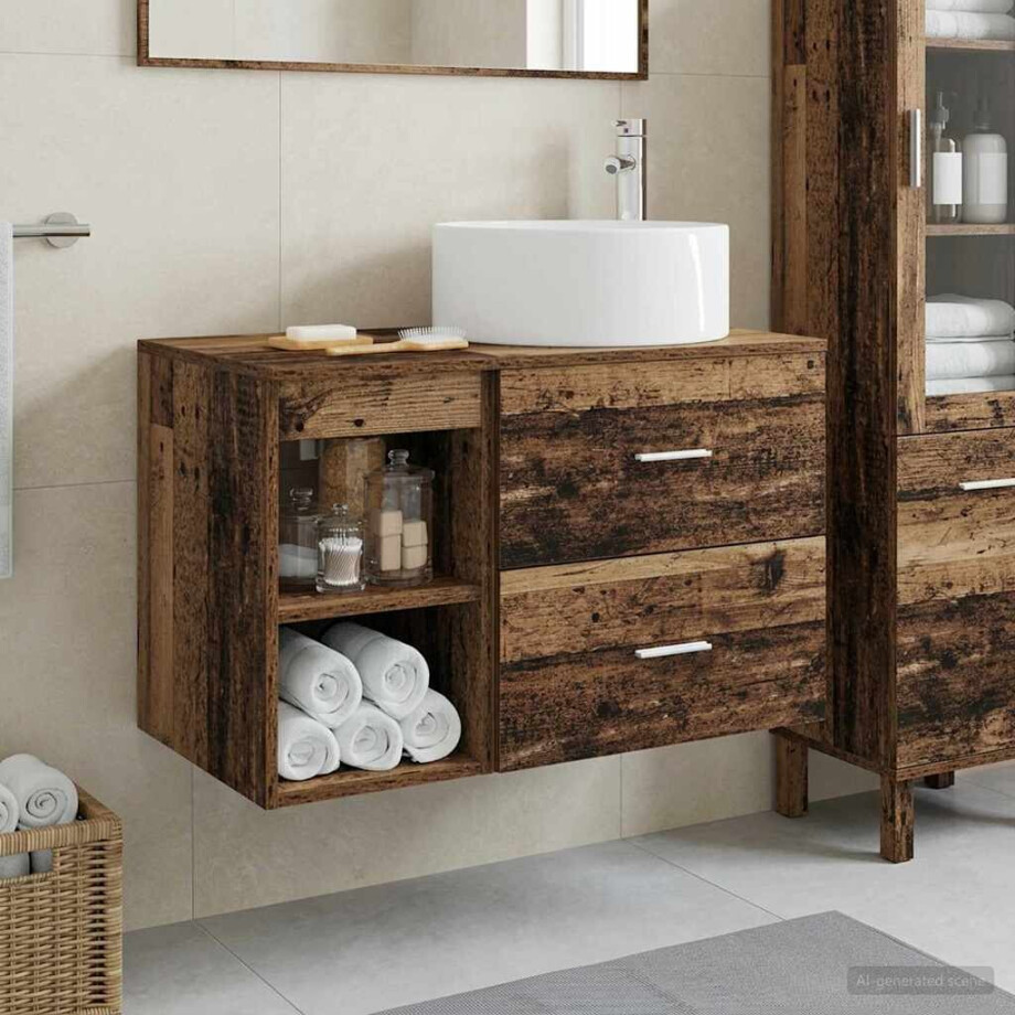 vidaXL Badkamermeubelset 2 pcs Oud hout Bewerkt hout afbeelding 1