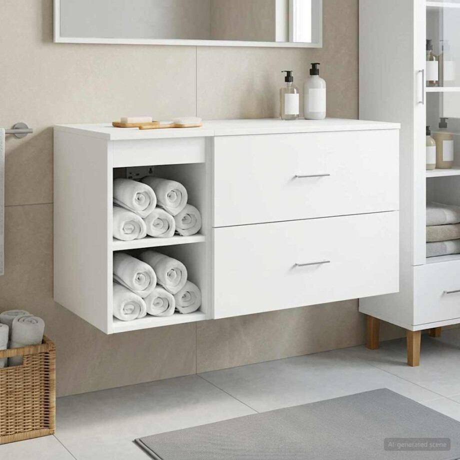 vidaXL Badkamermeubelset 2 pcs Wit Bewerkt hout afbeelding 1