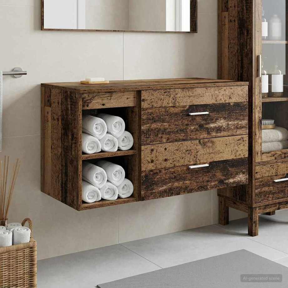 vidaXL Badkamermeubelset 2 pcs Oud hout Bewerkt hout afbeelding 1