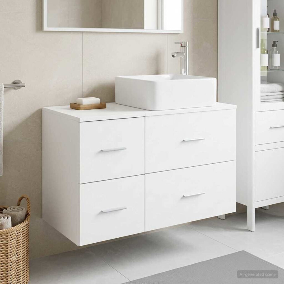 vidaXL Badkamermeubelset 2 pcs Wit Bewerkt hout afbeelding 1