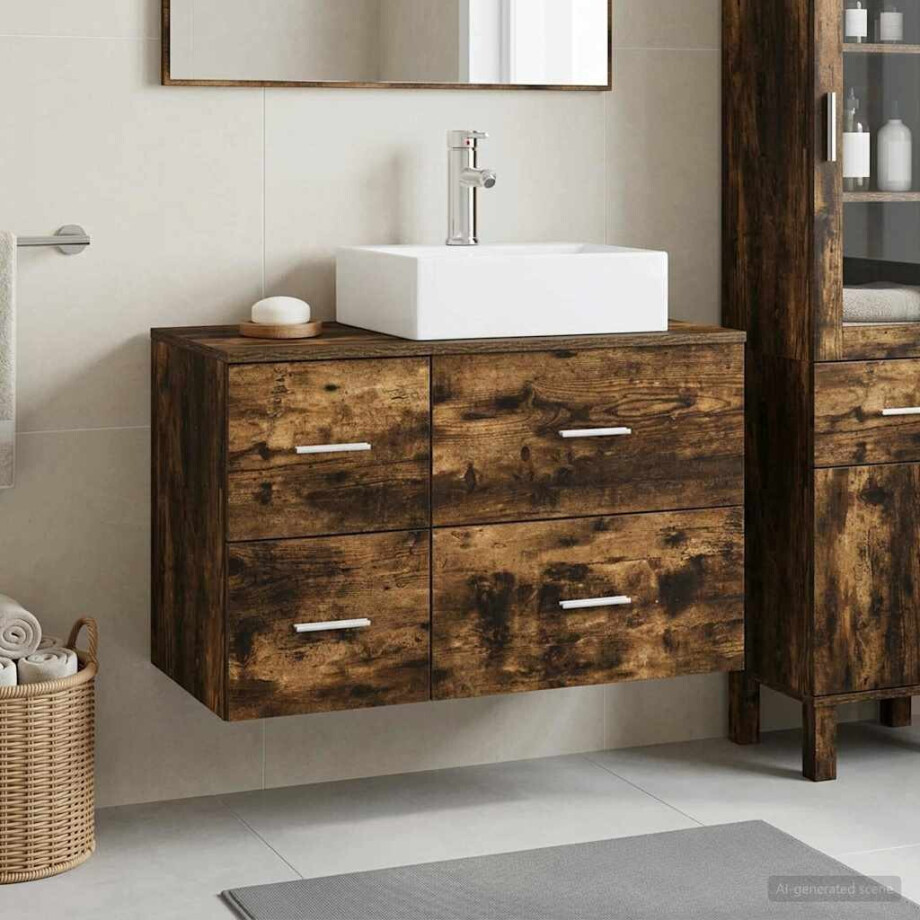 vidaXL Badkamermeubelset 2 st Gerookt eiken Bewerkt hout vidaXL Badkamermeubelset 2 st Gerookt eiken Bewerkt hout afbeelding 1