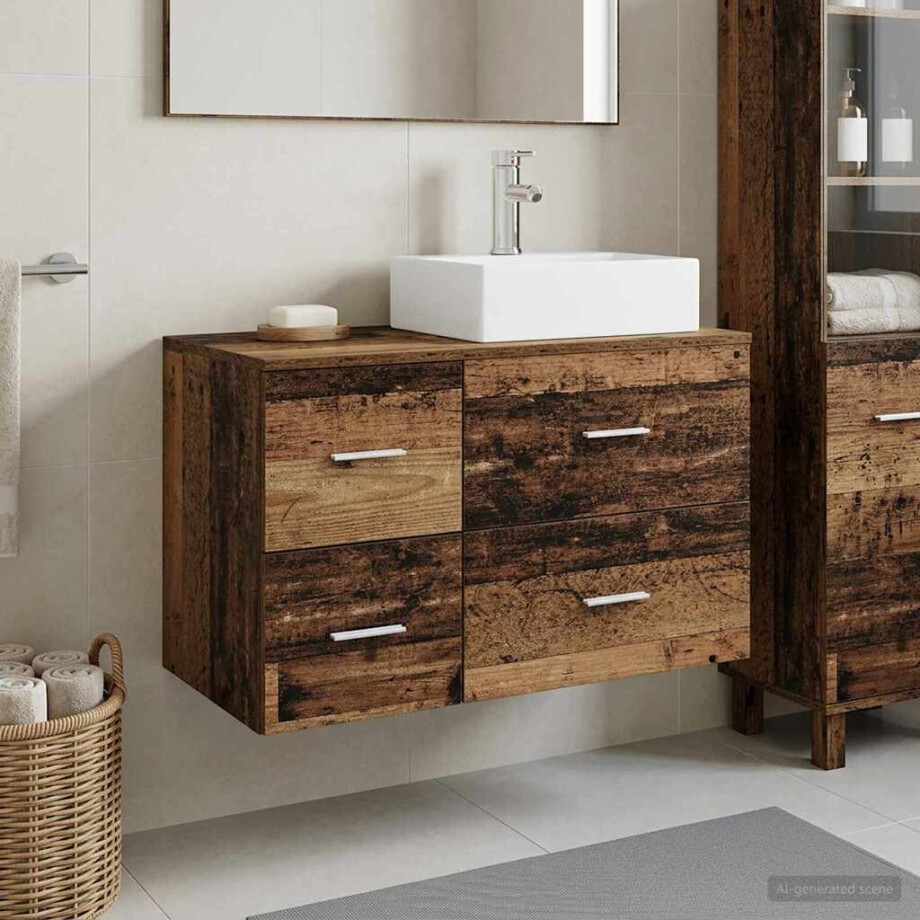 vidaXL Badkamermeubelset 2 st Oud hout Bewerkt hout afbeelding 1