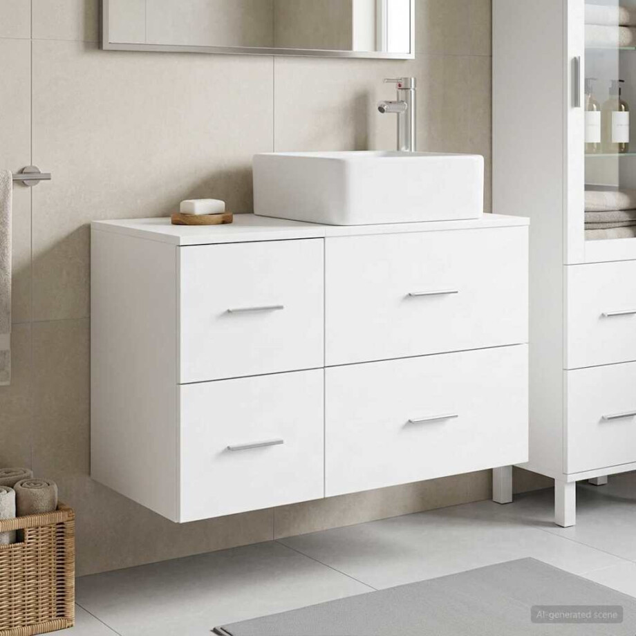 vidaXL Badkamermeubelset 2 st Wit Bewerkt hout afbeelding 1