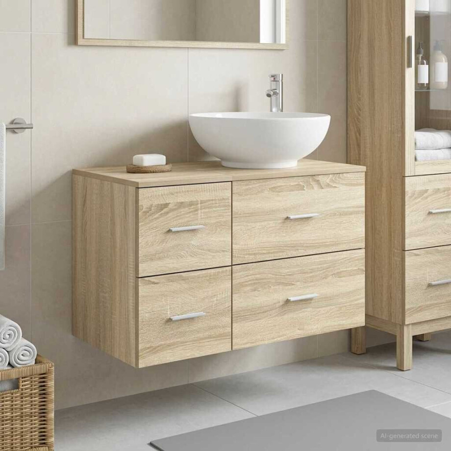 vidaXL Badkamermeubelset 2 st Sonoma Eiken Bewerkt hout vidaXL Badkamermeubelset 2 st Sonoma Eiken Bewerkt hout afbeelding 1