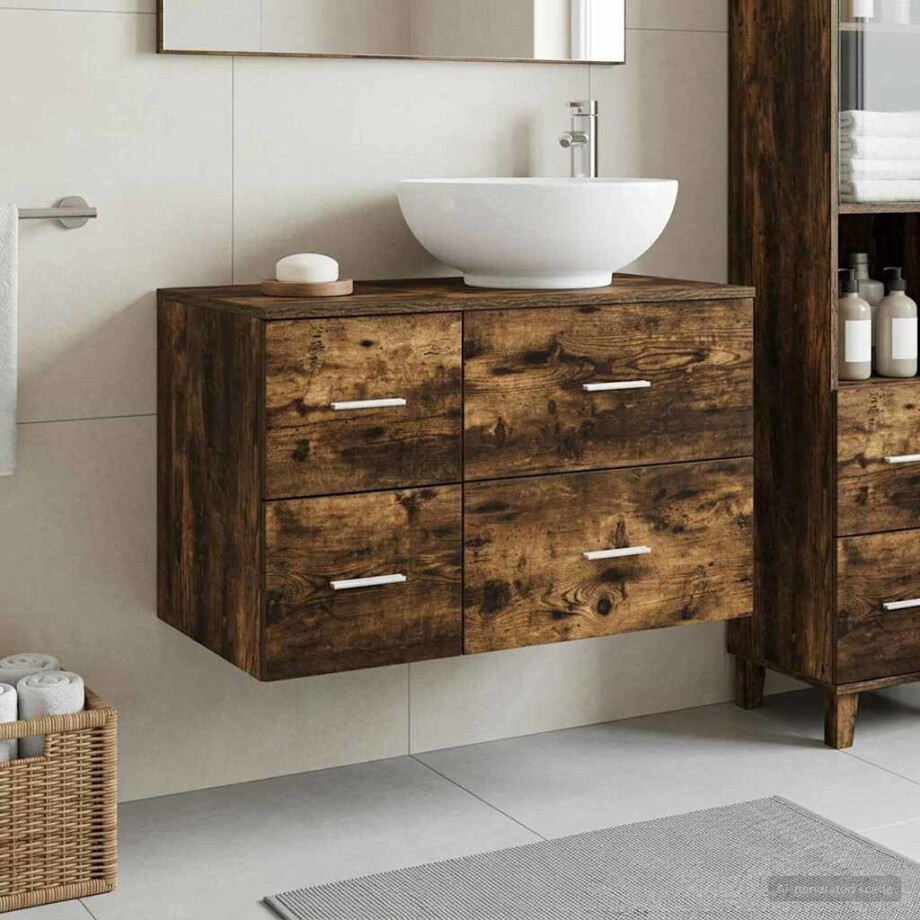 vidaXL Badkamermeubelset 2 st Gerookt eiken Bewerkt hout vidaXL Badkamermeubelset 2 st Gerookt eiken Bewerkt hout afbeelding 1