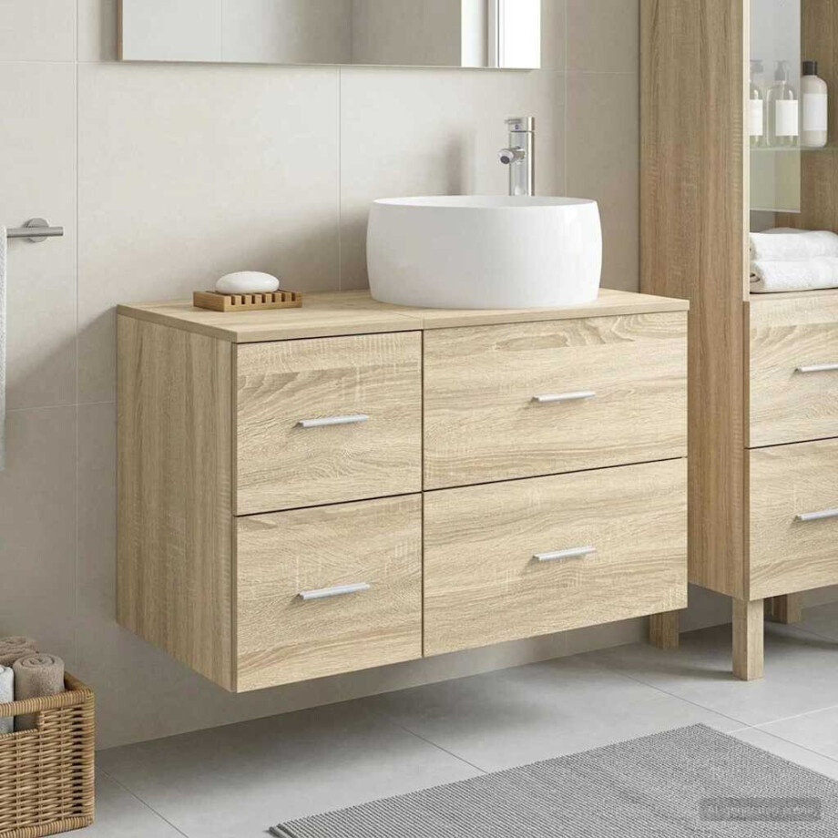 vidaXL Badkamermeubelset 2 st Sonoma Eiken Bewerkt hout vidaXL Badkamermeubelset 2 st Sonoma Eiken Bewerkt hout afbeelding 1