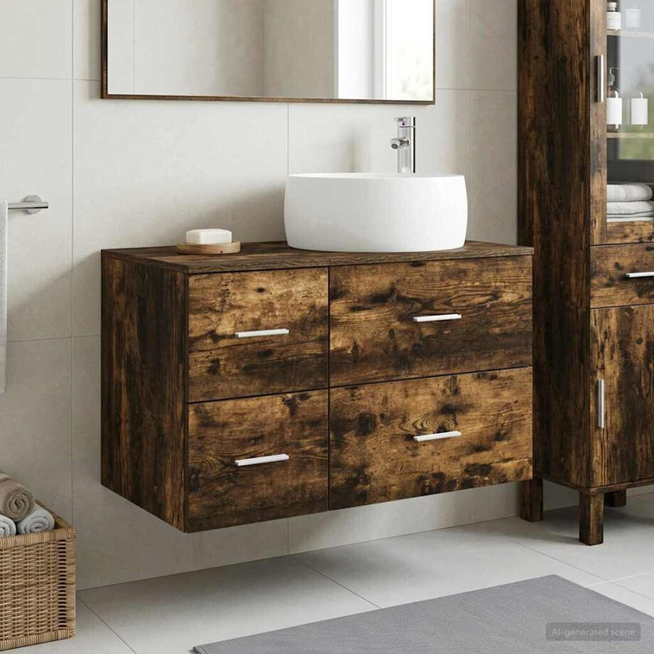 vidaXL Badkamermeubelset 2 st Gerookt eiken Bewerkt hout vidaXL Badkamermeubelset 2 st Gerookt eiken Bewerkt hout afbeelding 1