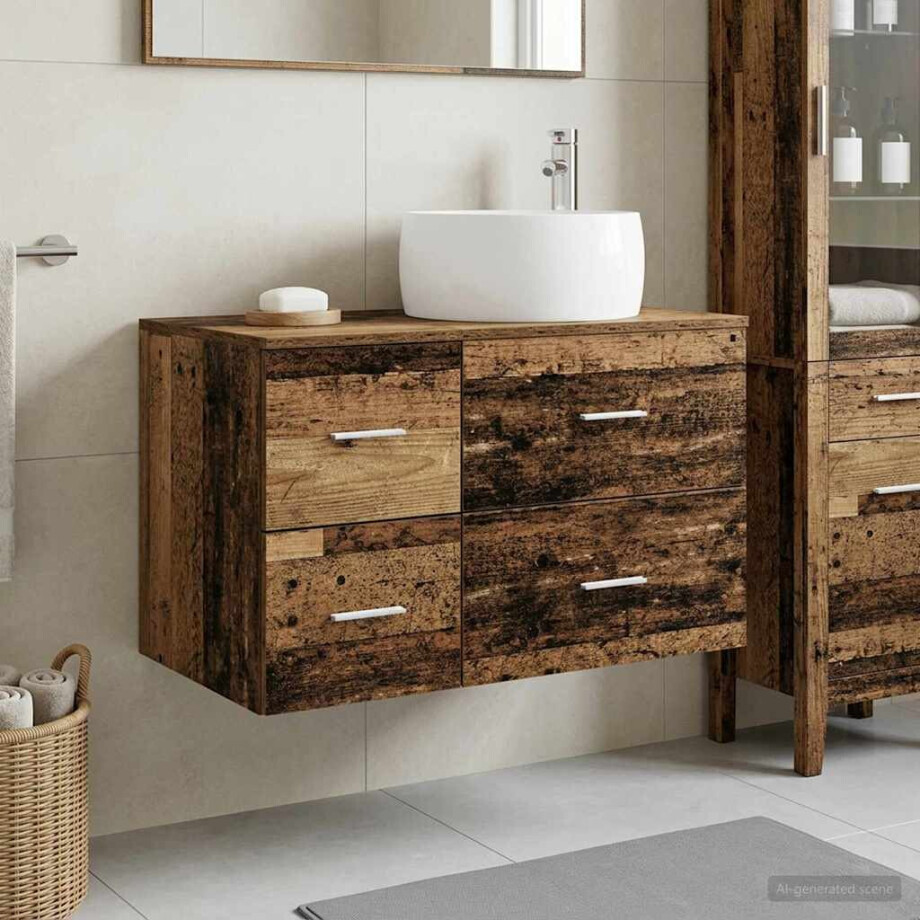 vidaXL Badkamermeubelset 2 st Oud hout Bewerkt hout afbeelding 1