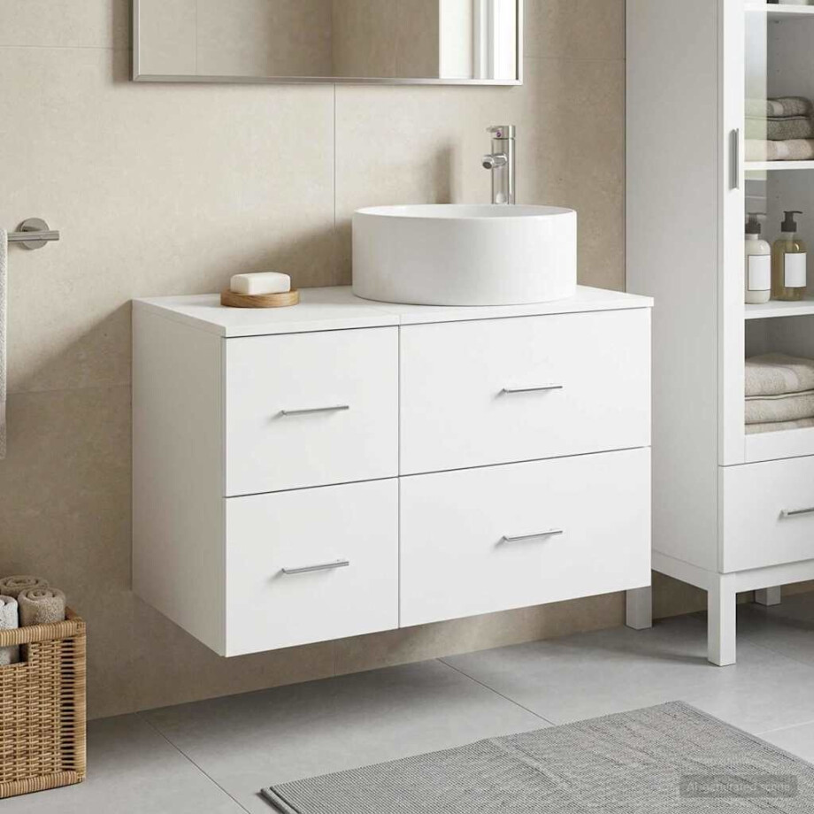 vidaXL Badkamermeubelset 2 st Wit Bewerkt hout afbeelding 1