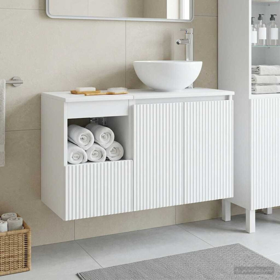 vidaXL Badkamermeubelset 2 st Wit Bewerkt hout afbeelding 1