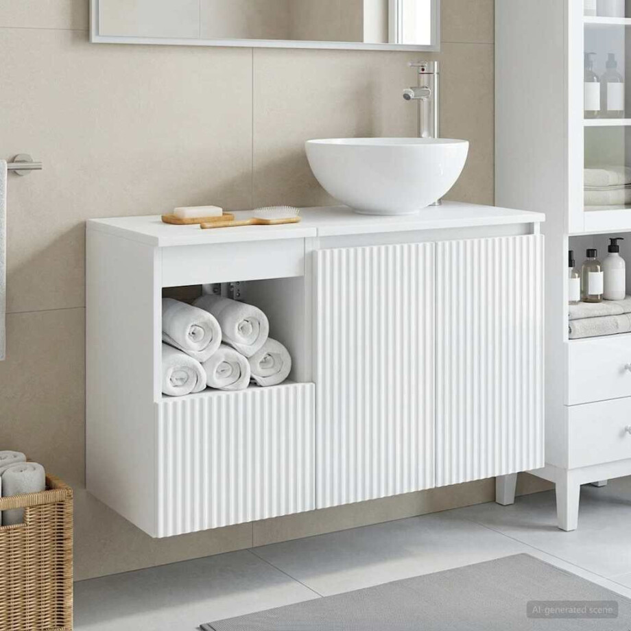vidaXL Badkamermeubelset 2 st Hoogglans Wit Bewerkt hout vidaXL Badkamermeubelset 2 st Hoogglans Wit Bewerkt hout afbeelding 1