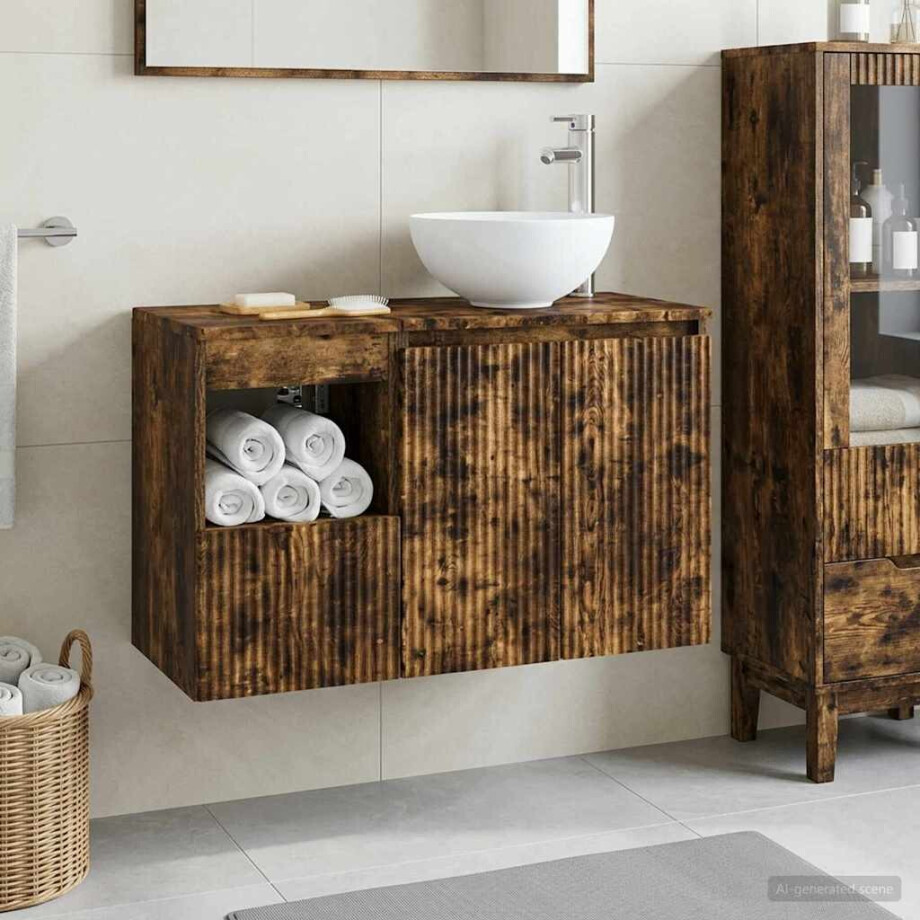 vidaXL Badkamermeubelset 2 st Gerookt eiken Bewerkt hout vidaXL Badkamermeubelset 2 st Gerookt eiken Bewerkt hout afbeelding 1