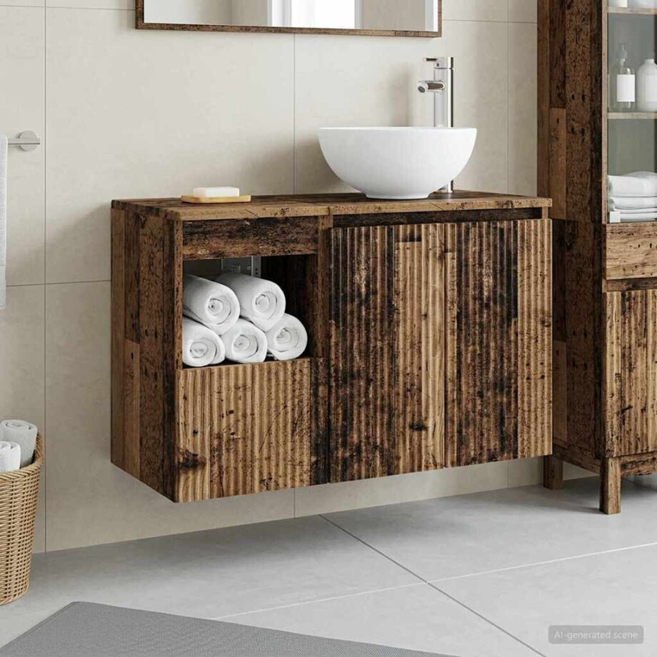 vidaXL Badkamermeubelset 2 st Oud hout Bewerkt hout afbeelding 1
