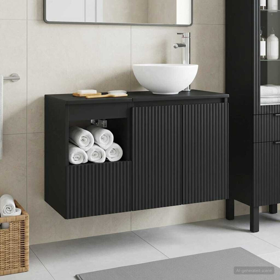 vidaXL Badkamermeubelset 2 st Zwart Bewerkt hout vidaXL Badkamermeubelset 2 st Zwart Bewerkt hout afbeelding 1