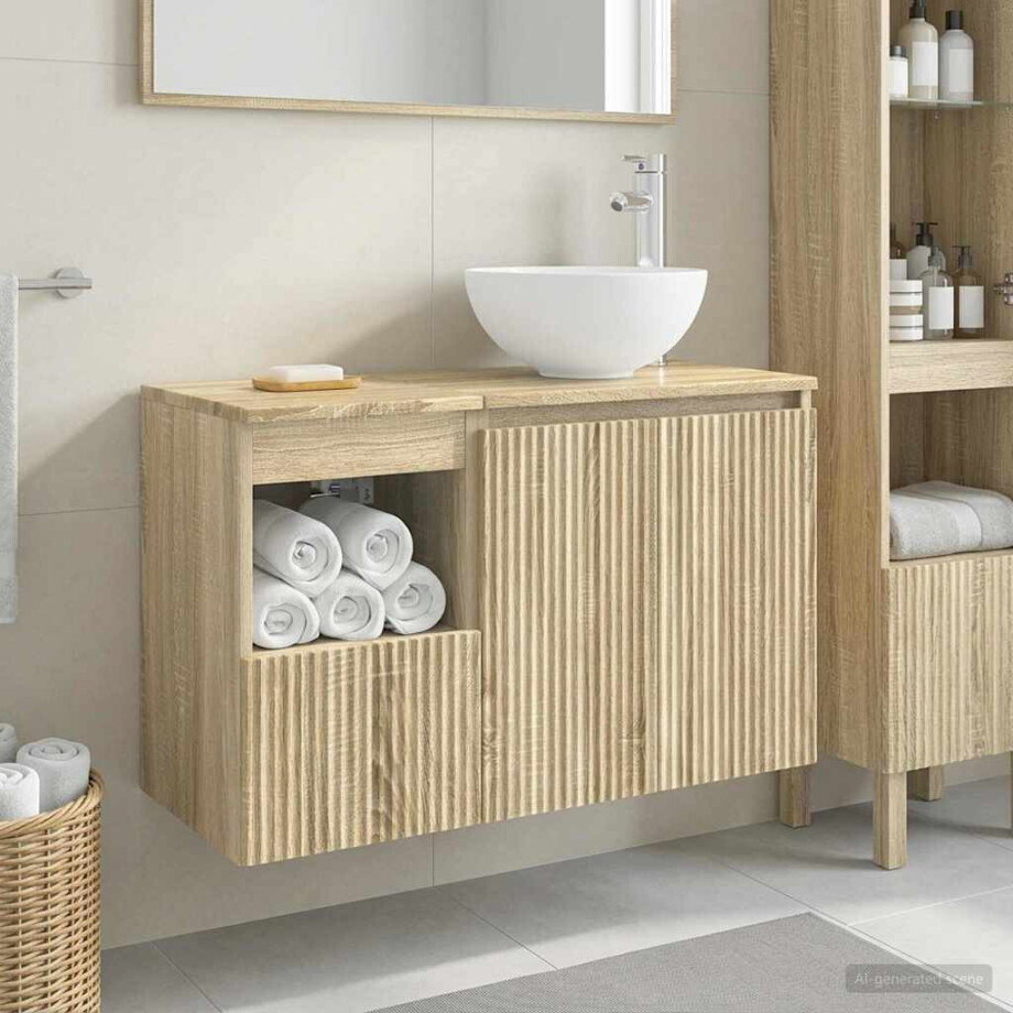 vidaXL Badkamermeubelset 2 st Sonoma Eiken Bewerkt hout vidaXL Badkamermeubelset 2 st Sonoma Eiken Bewerkt hout afbeelding 1