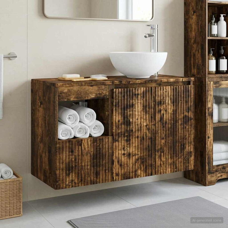 vidaXL Badkamermeubelset 2 st Gerookt eiken Bewerkt hout vidaXL Badkamermeubelset 2 st Gerookt eiken Bewerkt hout afbeelding 1