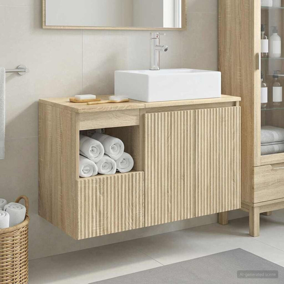 vidaXL Badkamermeubelset 2 st Sonoma Eiken Bewerkt hout vidaXL Badkamermeubelset 2 st Sonoma Eiken Bewerkt hout afbeelding 1