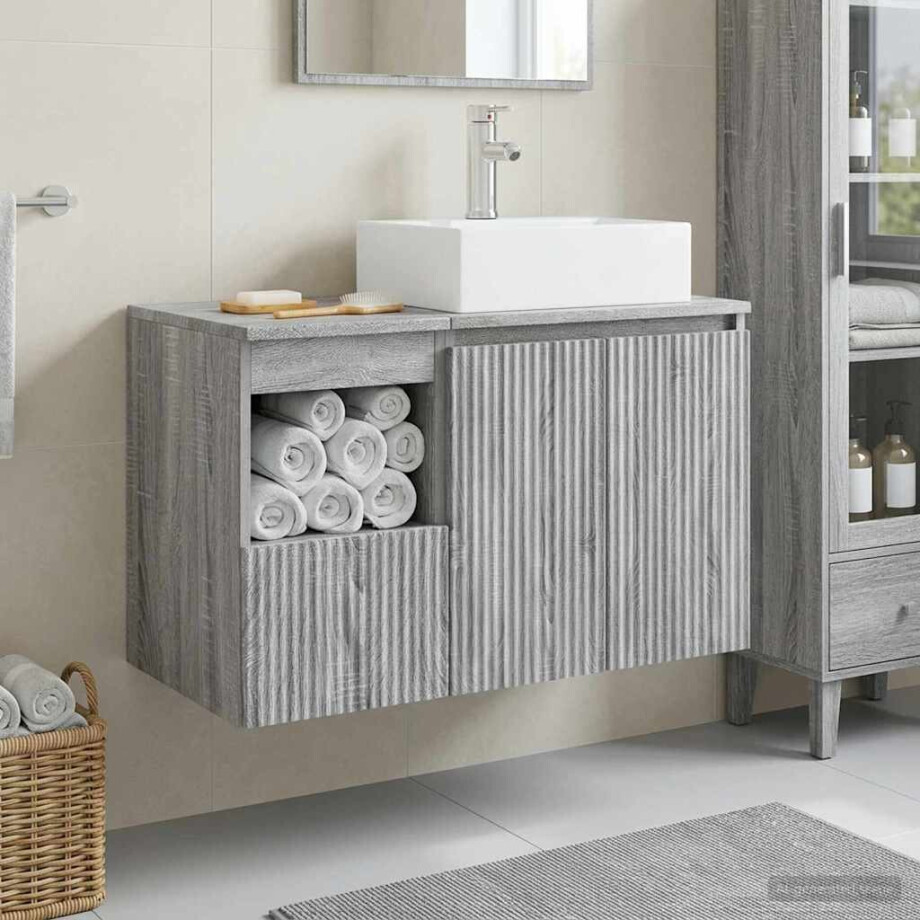 vidaXL Badkamermeubelset 2 st Grijs Sonoma Bewerkt hout afbeelding 1