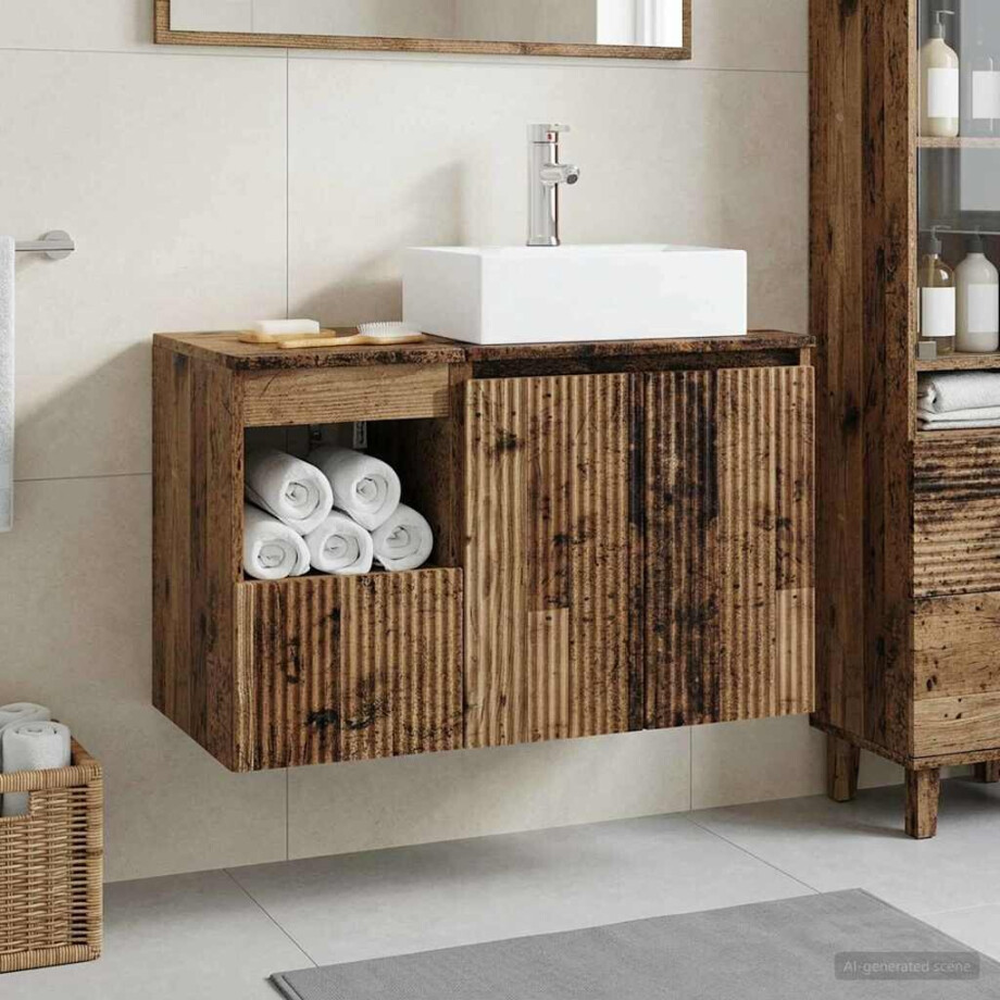 vidaXL Badkamermeubelset 2 st Oud hout Bewerkt hout afbeelding 1