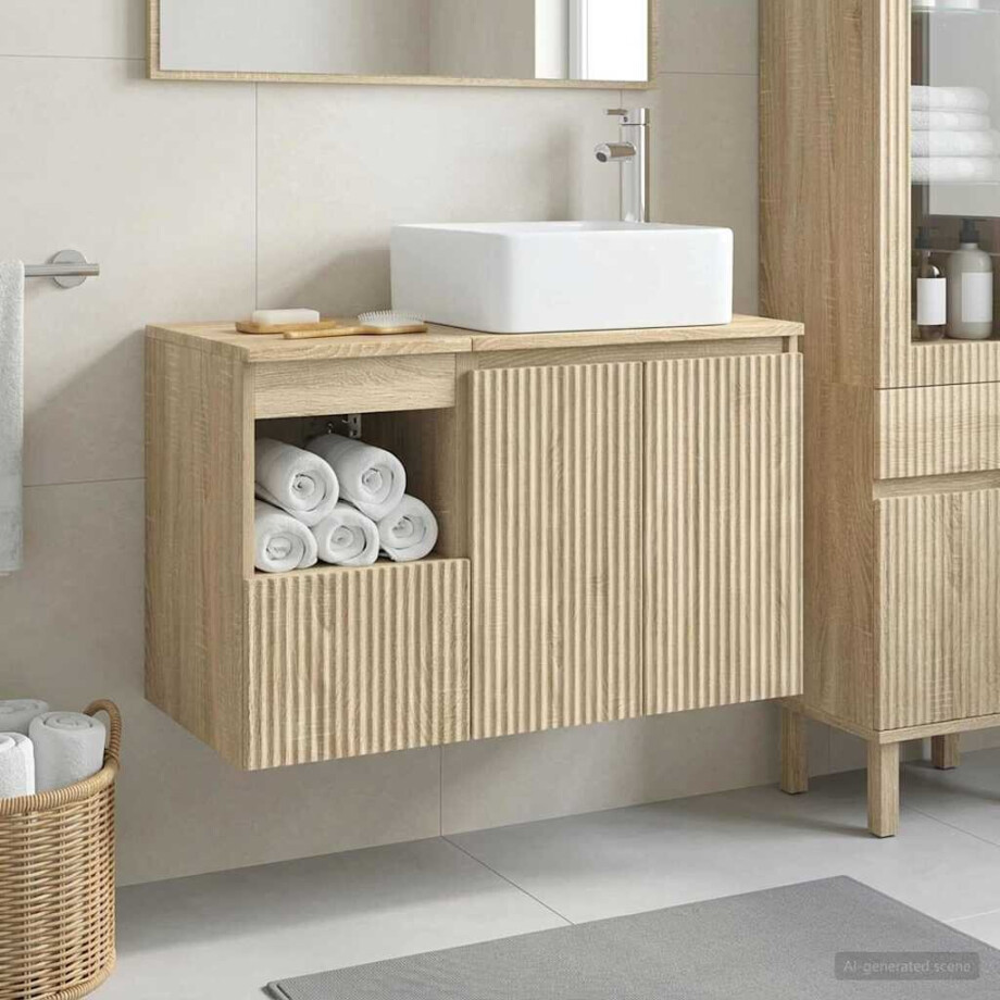 vidaXL Badkamermeubelset 2 st Sonoma Eiken Bewerkt hout vidaXL Badkamermeubelset 2 st Sonoma Eiken Bewerkt hout afbeelding 1