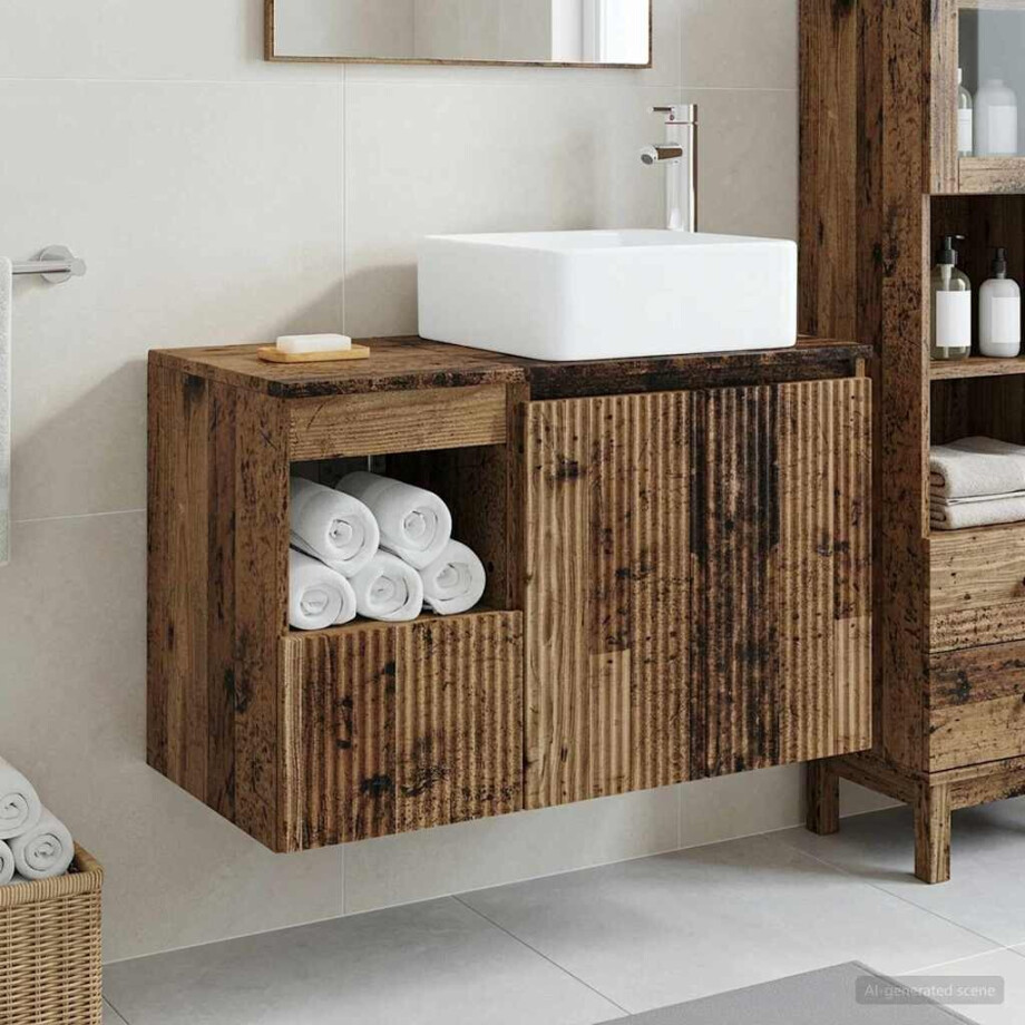 vidaXL Badkamermeubelset 2 st Oud hout Bewerkt hout afbeelding 1