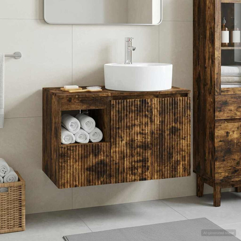 vidaXL Badkamermeubelset 2 st Gerookt eiken Bewerkt hout vidaXL Badkamermeubelset 2 st Gerookt eiken Bewerkt hout afbeelding 1