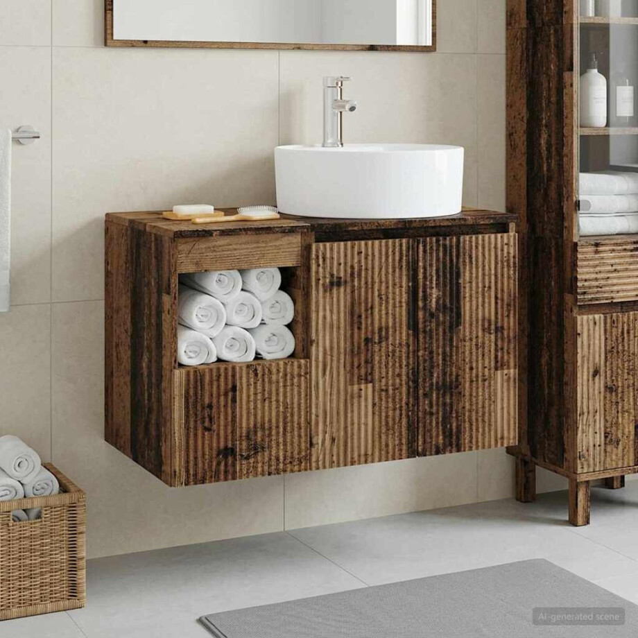 vidaXL Badkamermeubelset 2 st Oud hout Bewerkt hout afbeelding 1