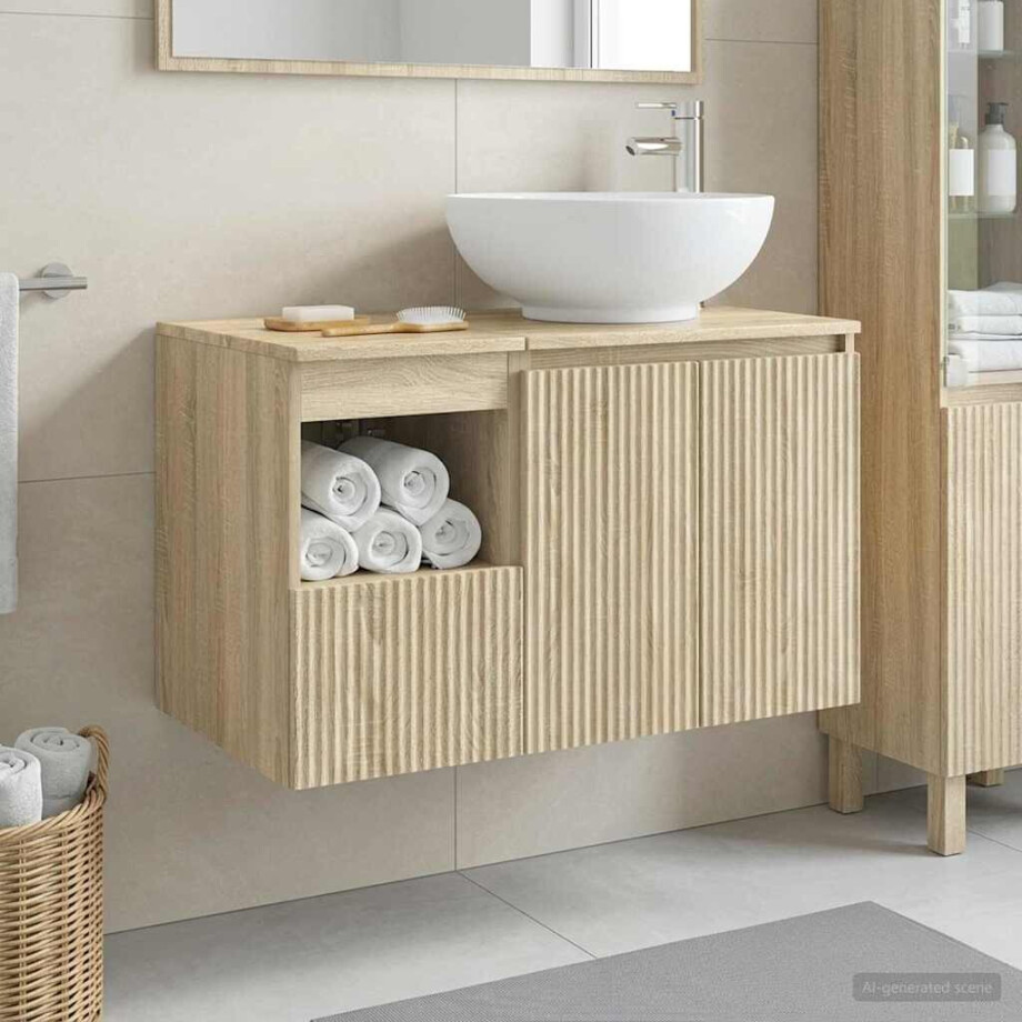 vidaXL Badkamermeubelset 2 st Sonoma Eiken Bewerkt hout vidaXL Badkamermeubelset 2 st Sonoma Eiken Bewerkt hout afbeelding 1