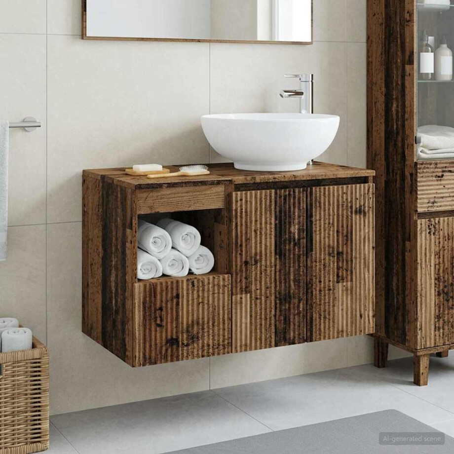 vidaXL Badkamermeubelset 2 st Oud hout Bewerkt hout afbeelding 1